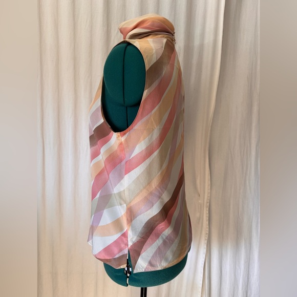 Vintage Austin Reed brown white orange Wave Sleeveless mock Turtle Top size 10 - Picture 4 of 12